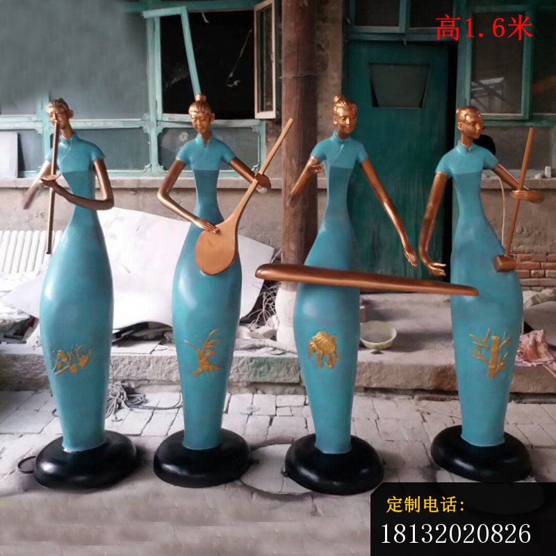 梅兰竹菊演奏乐器抽象美女铜雕_800*800