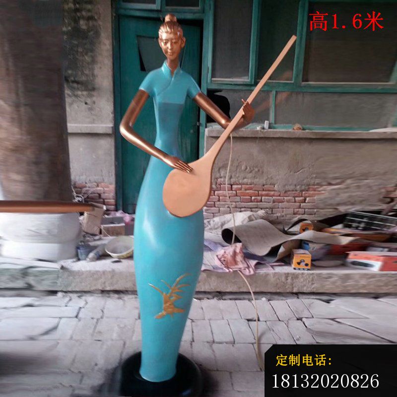 梅兰竹菊演奏乐器抽象美女铜雕 (4)_800*800