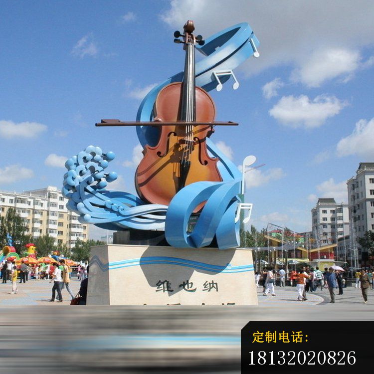 广场不锈钢抽象海浪大提琴雕塑_750*750