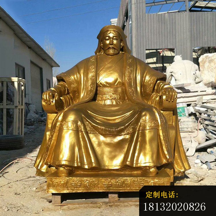 古代帝王坐式成吉思汗铜雕像_750*750