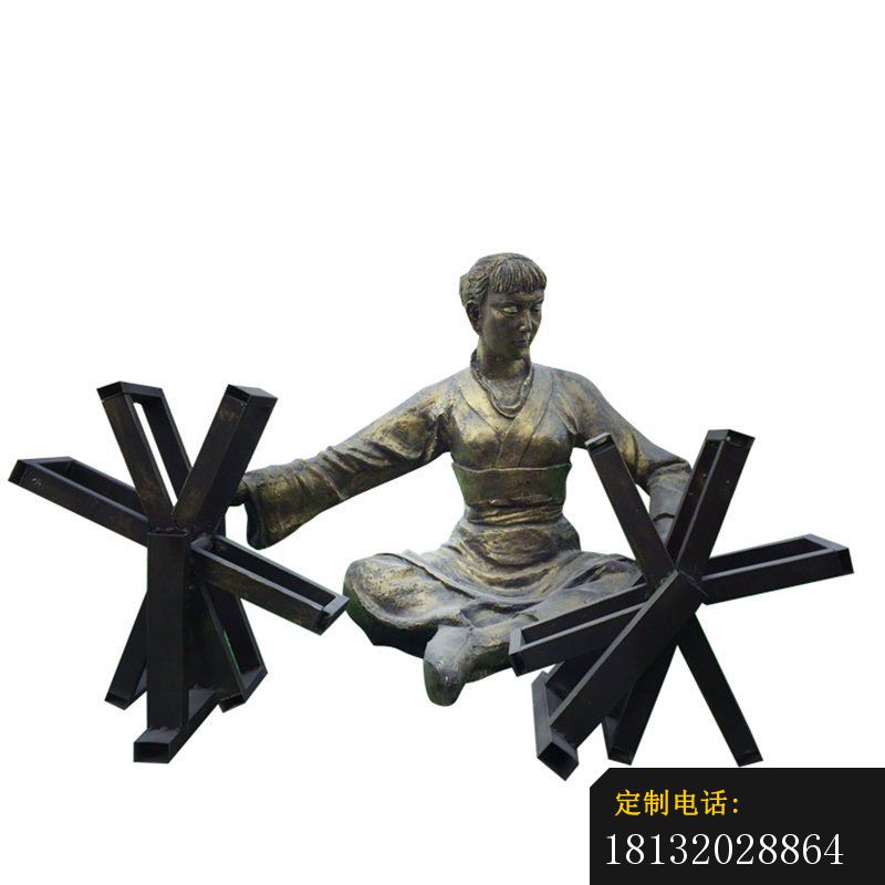 纺车民俗人物铜雕_800*800
