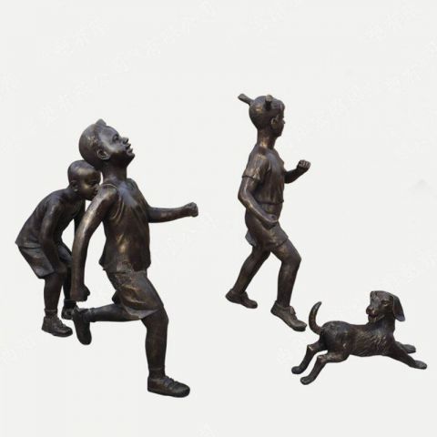 童趣主题跑步的儿童铜雕