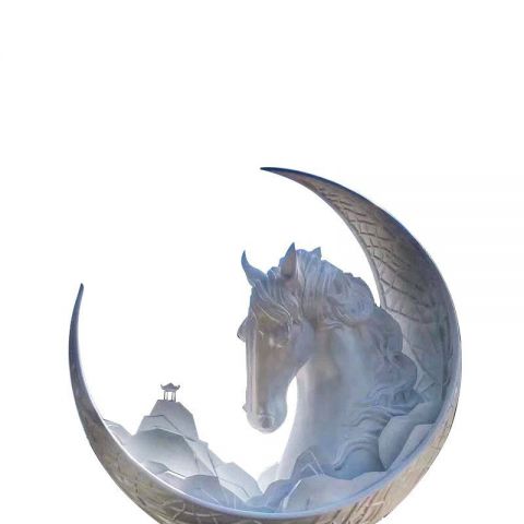 景区不锈钢抽象月亮和马雕塑