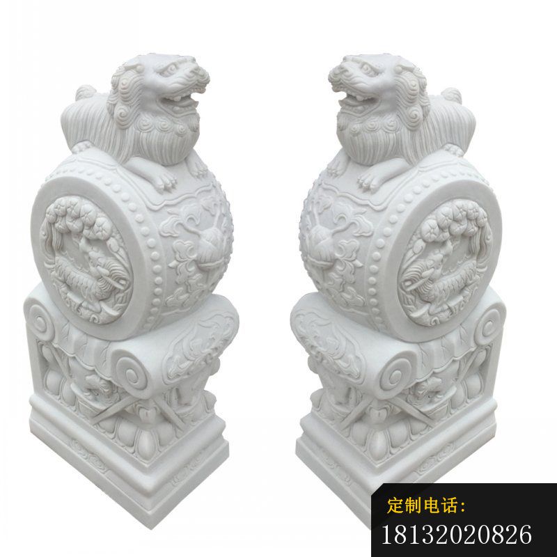 汉白玉狮子抱鼓石雕塑_800*800