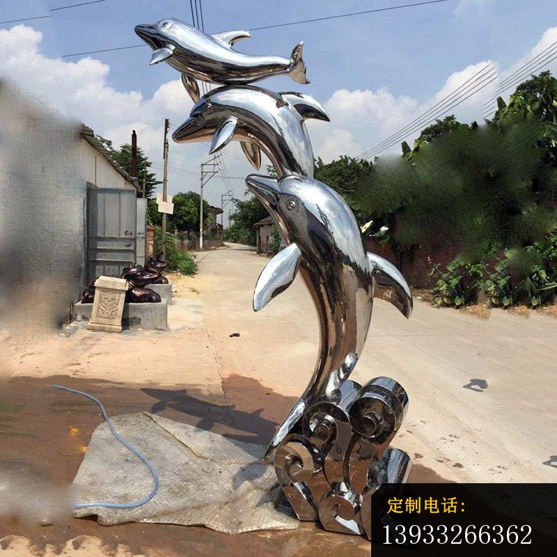 不锈钢海豚跳跃雕塑_800*800