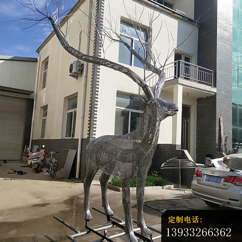 不锈钢现代抽象鹿雕塑 (1)_800*800