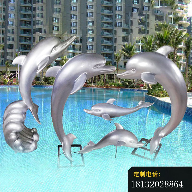 景区不锈钢抽象跳跃海豚雕塑_800*800
