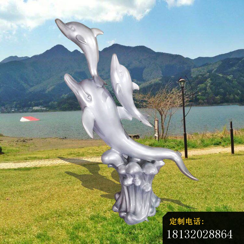 景区不锈钢抽象跳跃海豚雕塑 (4)_800*800