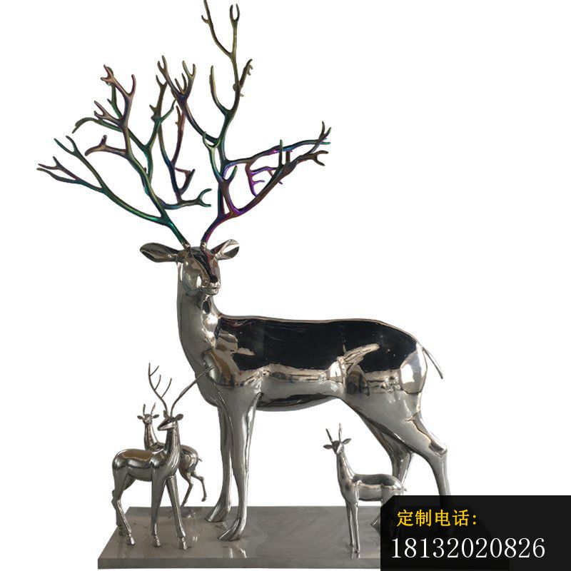 镜面不锈钢抽象母子麋鹿雕塑_800*800