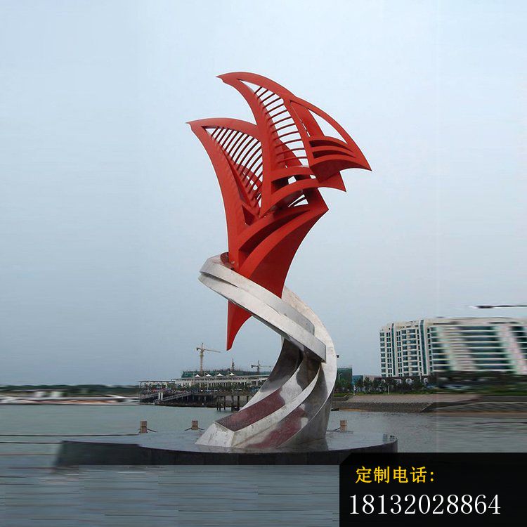 景区不锈钢抽象帆船雕塑_750*750