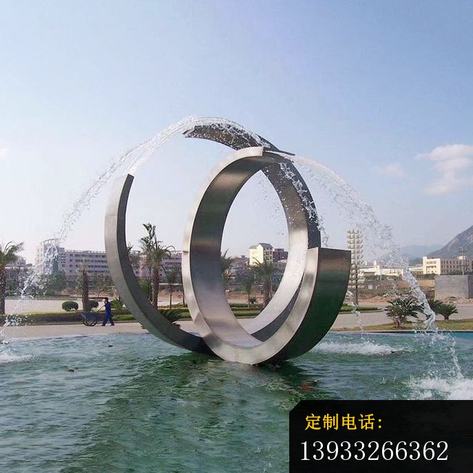 广场不锈钢抽象C形喷泉雕塑_687*687