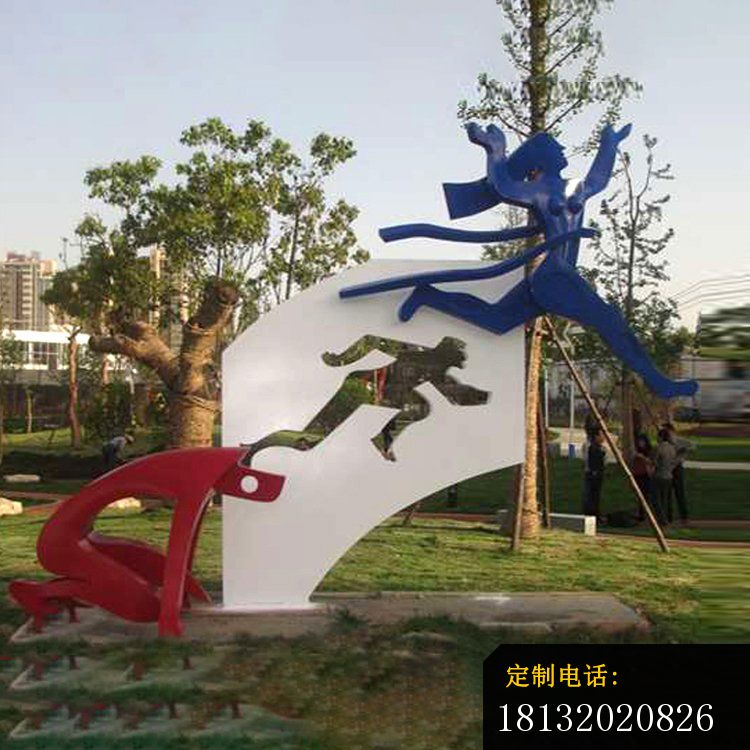 不锈钢抽象镂空运动人物剪影雕塑_750*750