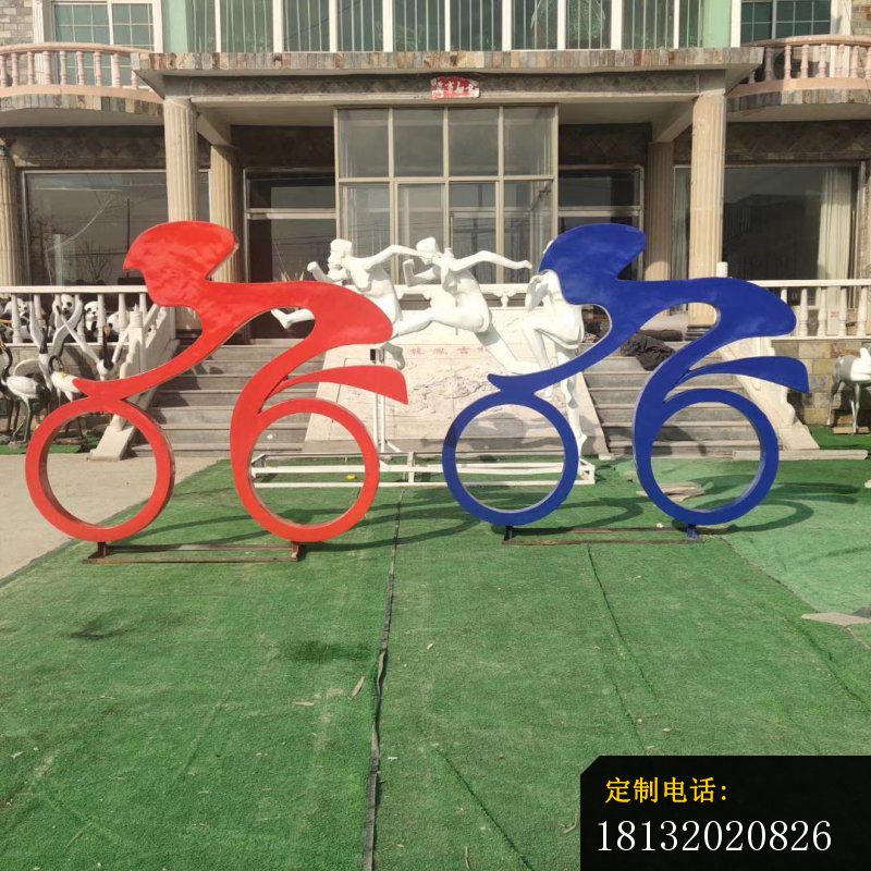 不锈钢抽象骑单车剪影雕塑_800*800