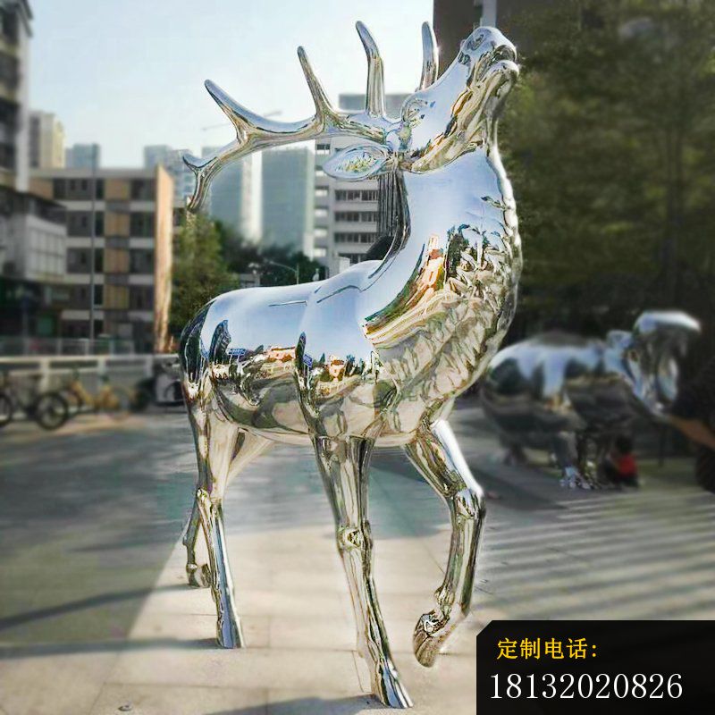 镜面不锈钢抽象抬头鹿雕塑_800*800