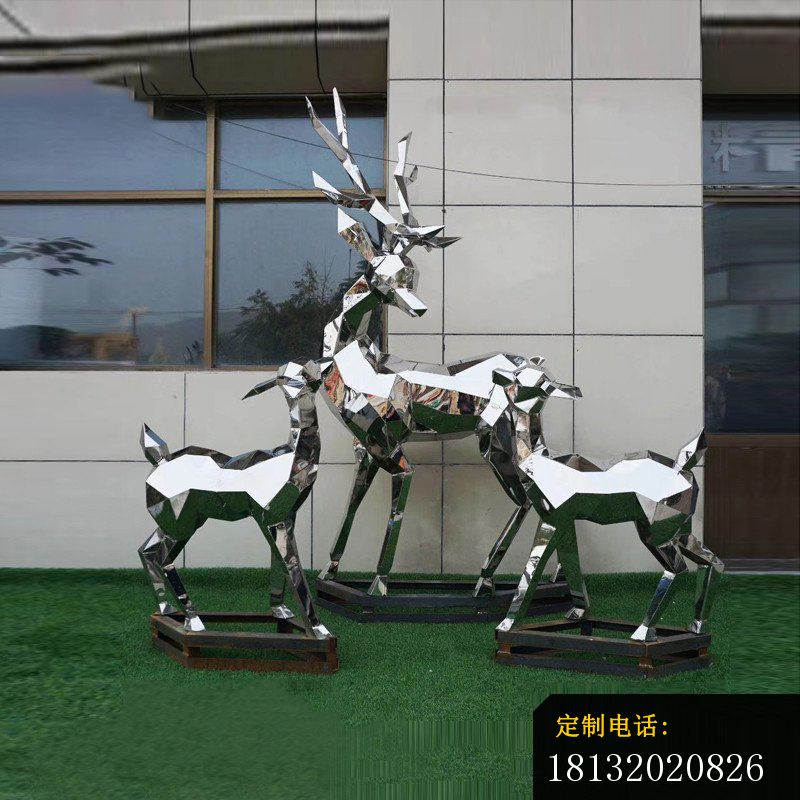 庭院不锈钢抽象几何鹿雕塑 (1)_800*800