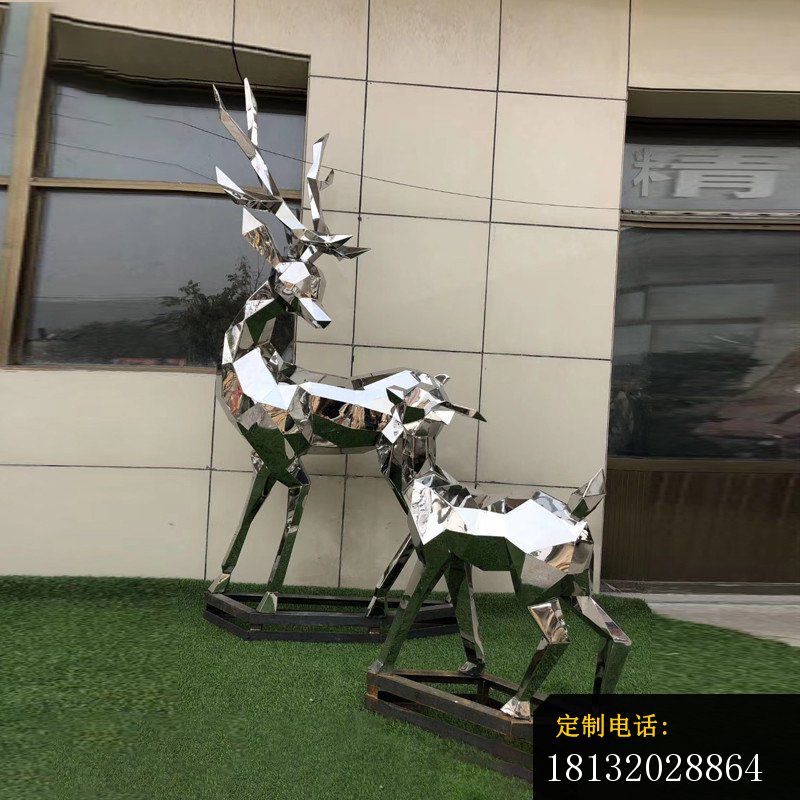 庭院不锈钢抽象几何鹿雕塑 (4)_800*800