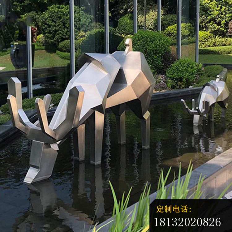 公园几何不锈钢抽象鹿雕塑_750*750