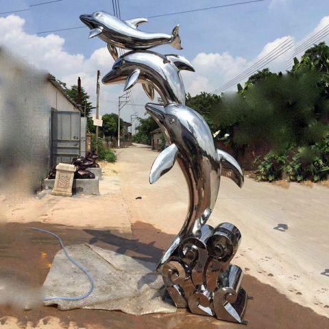 海豚跳跃不锈钢雕塑
