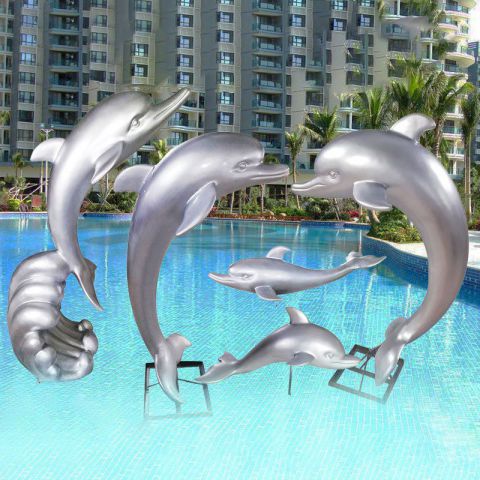 景区不锈钢跳跃海豚雕塑