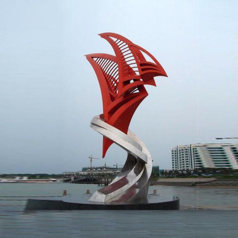 景区不锈钢抽象帆船雕塑