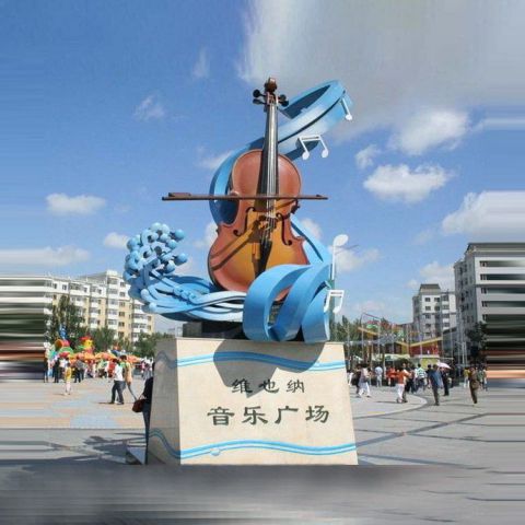 广场不锈钢大提琴和海浪雕塑