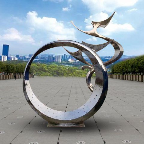 不锈钢抽象天鹅圆环雕塑