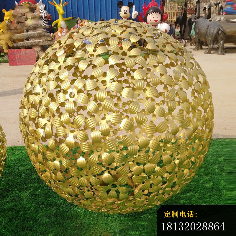 草坪不锈钢花形镂空球雕塑（1）_800*800