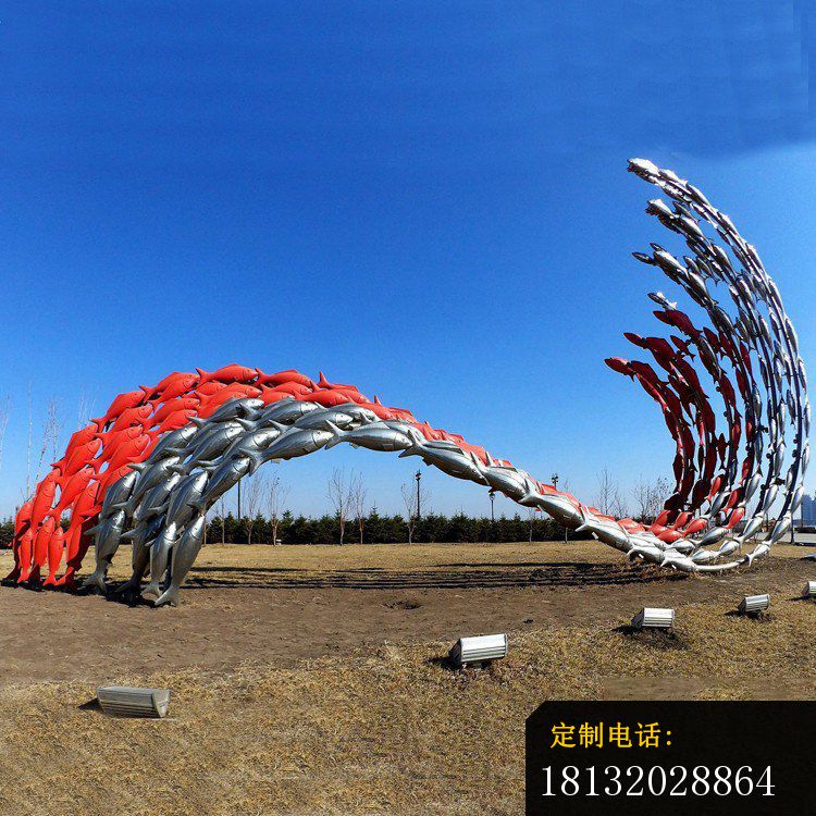 公园不锈钢抽象鱼群海浪造型雕塑_750*750