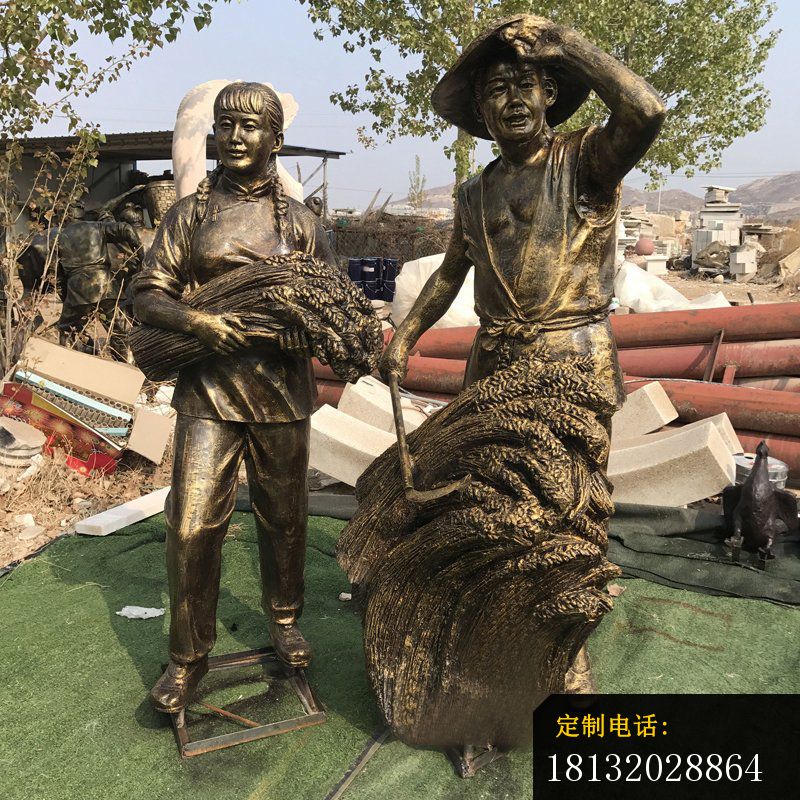 割麦子民俗人物铜雕_800*800