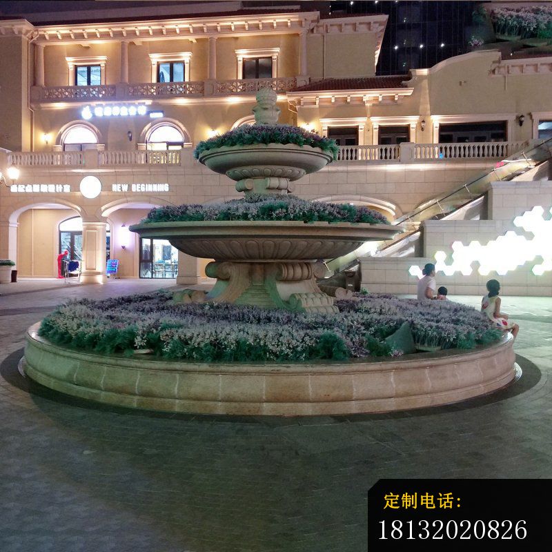 黄锈石大型喷泉花盆雕塑_800*800