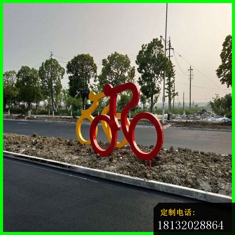 园林不锈钢抽象骑自行车雕塑_770*770
