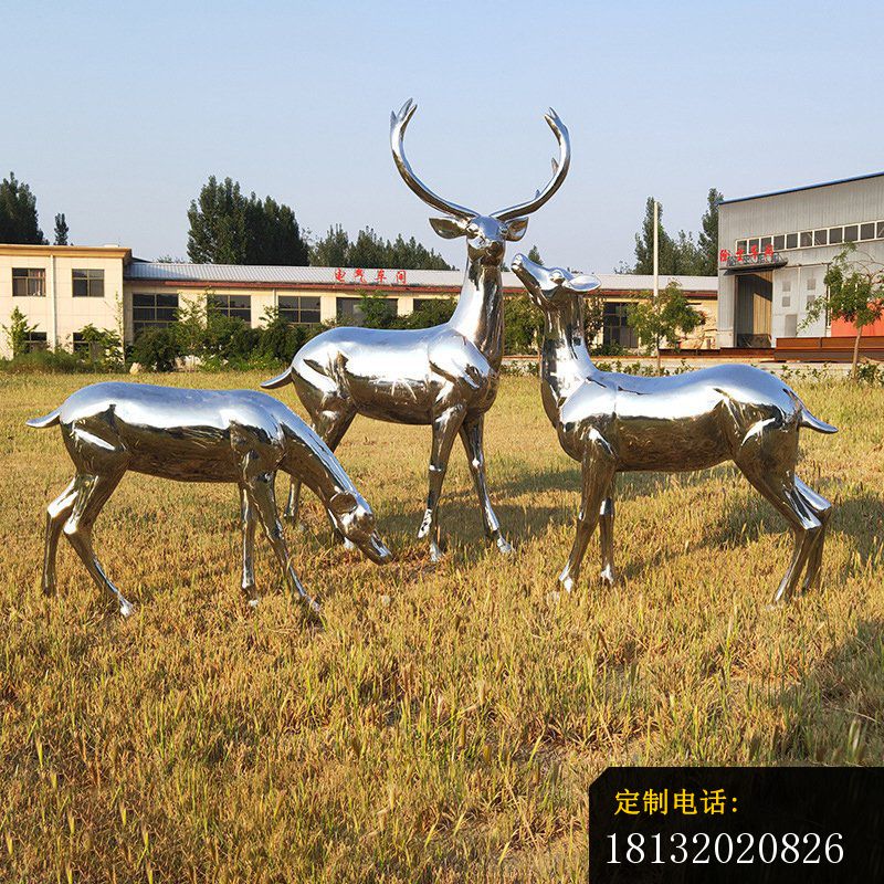 园林镜面不锈钢抽象群鹿雕塑_800*800
