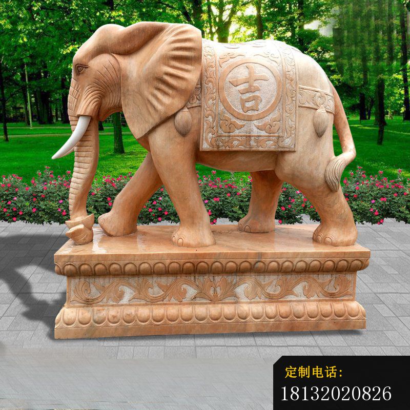 园林晚霞红大象石雕 (2)_800*800
