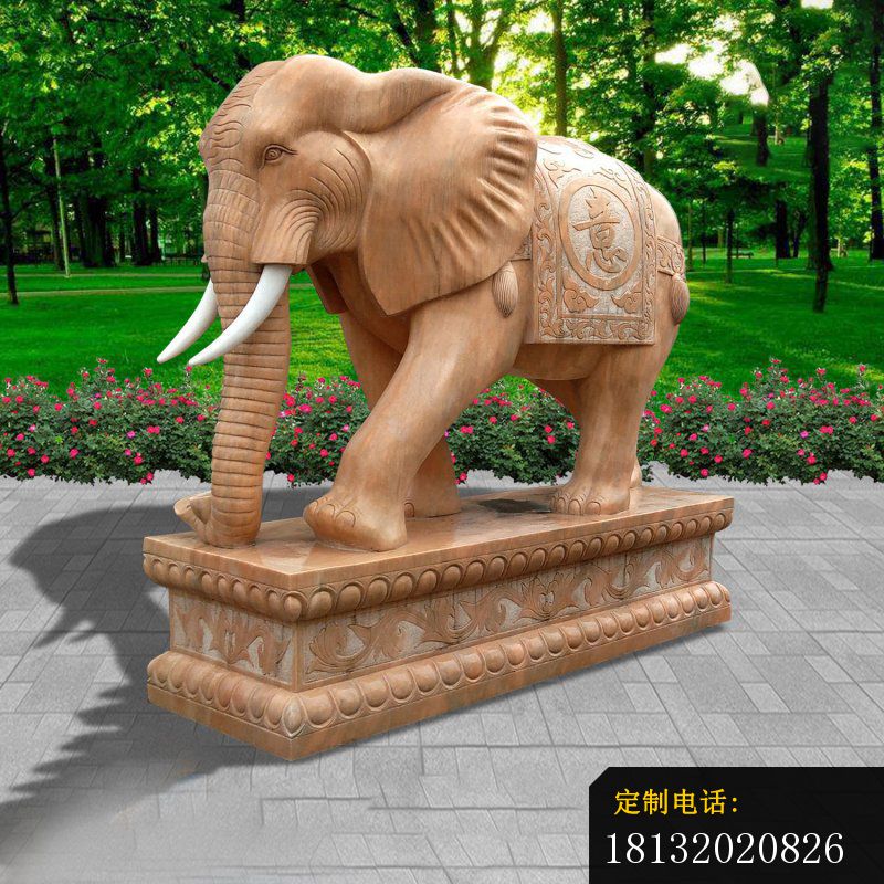 园林晚霞红大象石雕 (3)_800*800