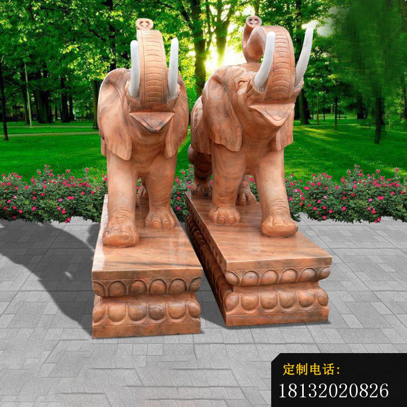 园林晚霞红大象石雕 (4)_800*800