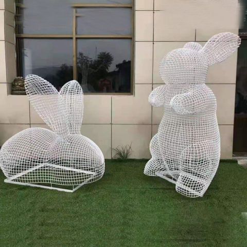 公园不锈钢编织兔子雕塑