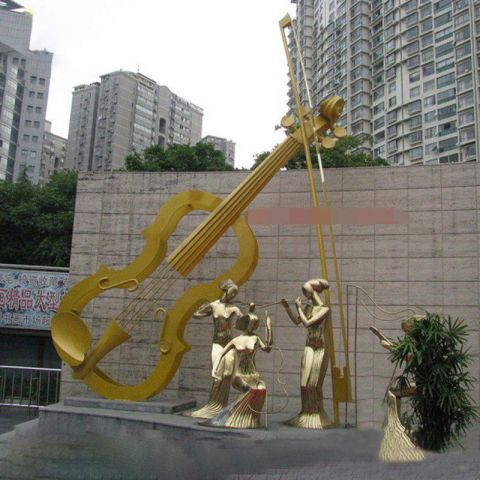 广场不锈钢抽象大提琴雕塑