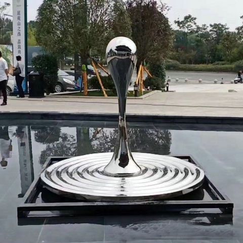 公园不锈钢水滴波纹雕塑