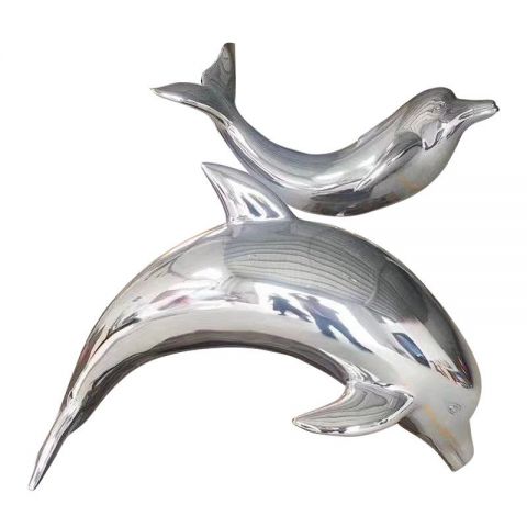 不锈钢镜面跳跃的海豚雕塑