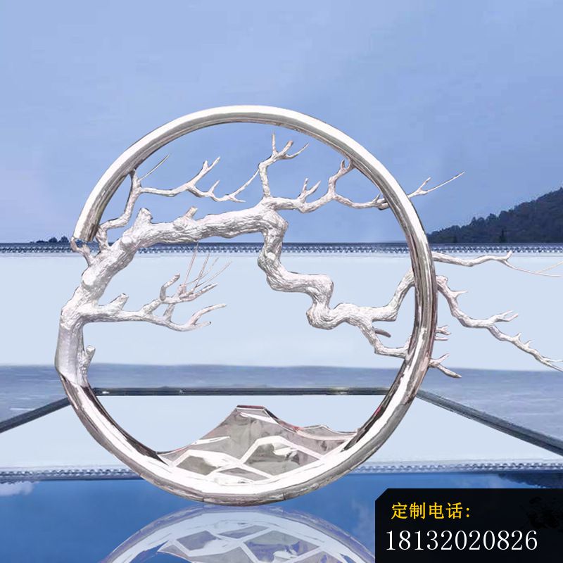 镜面不锈钢抽象树枝圆环雕塑_800*800