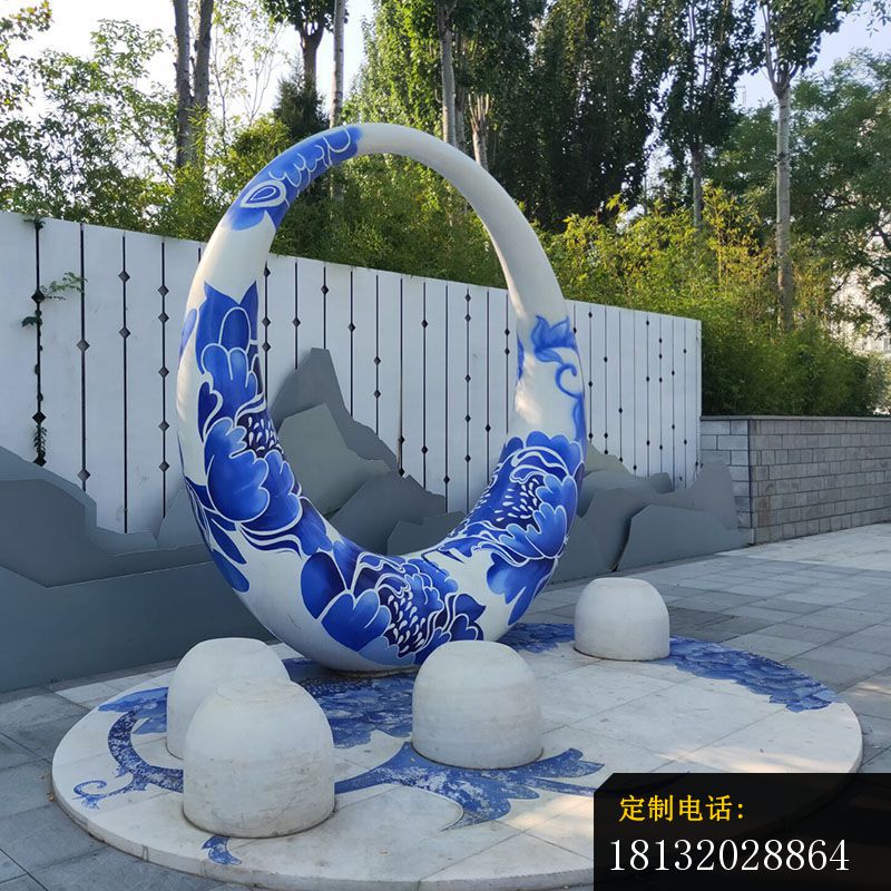 园林不锈钢青花瓷圆环雕塑 (3)_800*800