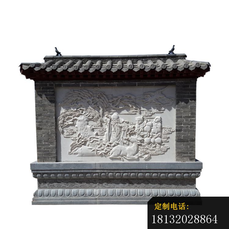 老寿星和松树石浮雕影壁雕塑(2)_750*750