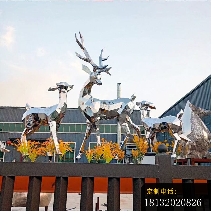 不锈钢抽象几何母子鹿雕塑_800*800