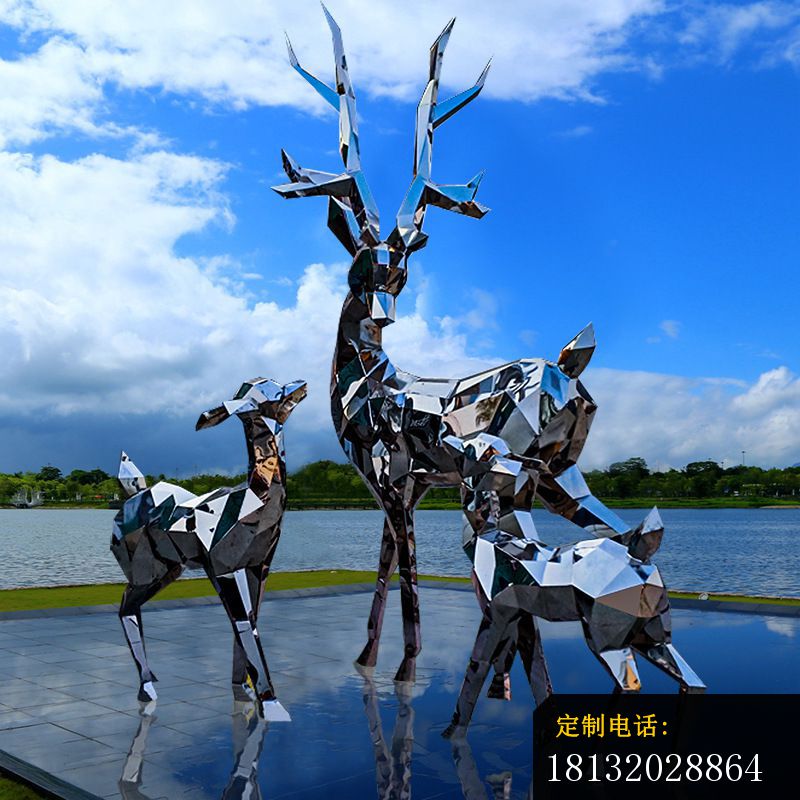 不锈钢抽象几何母子鹿雕塑 (6)_800*800