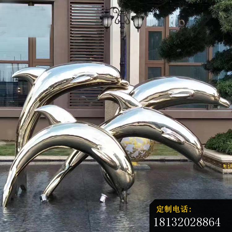 镜面不锈钢抽象海豚跳跃雕塑_750*750