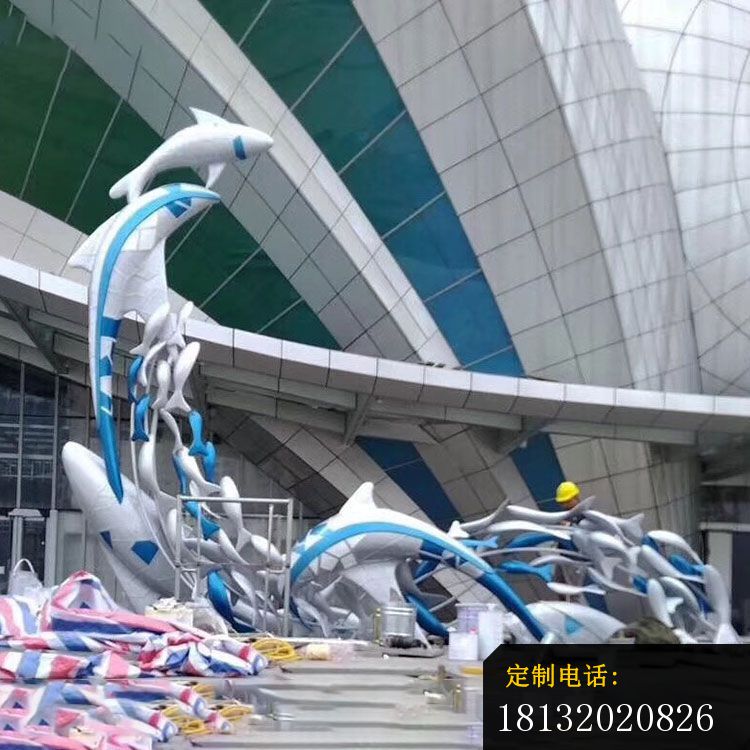 不锈钢跳跃的海豚雕塑_750*750