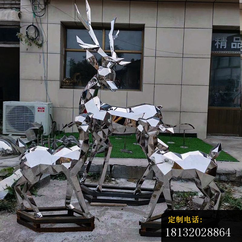 不锈钢抽象几何母子鹿雕塑 (5)_800*800
