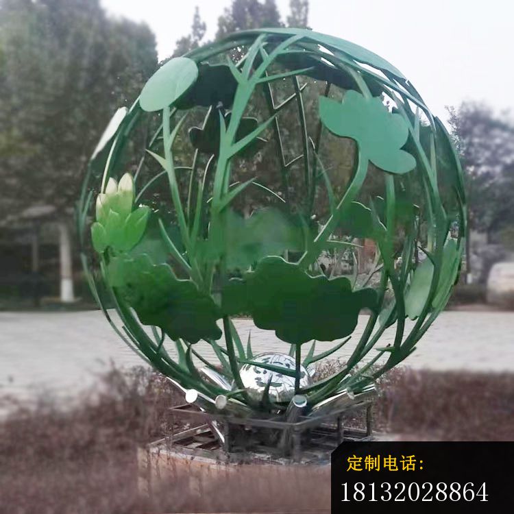 不锈钢抽象荷花造型镂空球雕塑_750*750