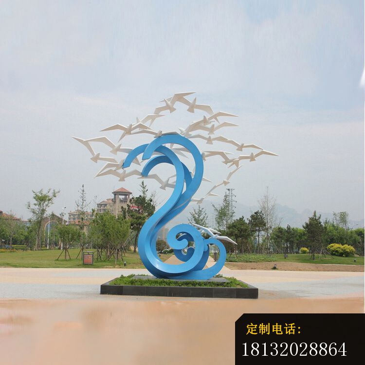 不锈钢抽象海浪和大雁雕塑_750*750