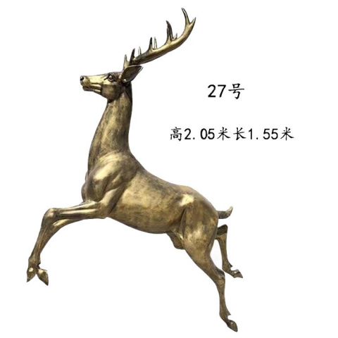 公园动物跳跃的梅花鹿铜雕